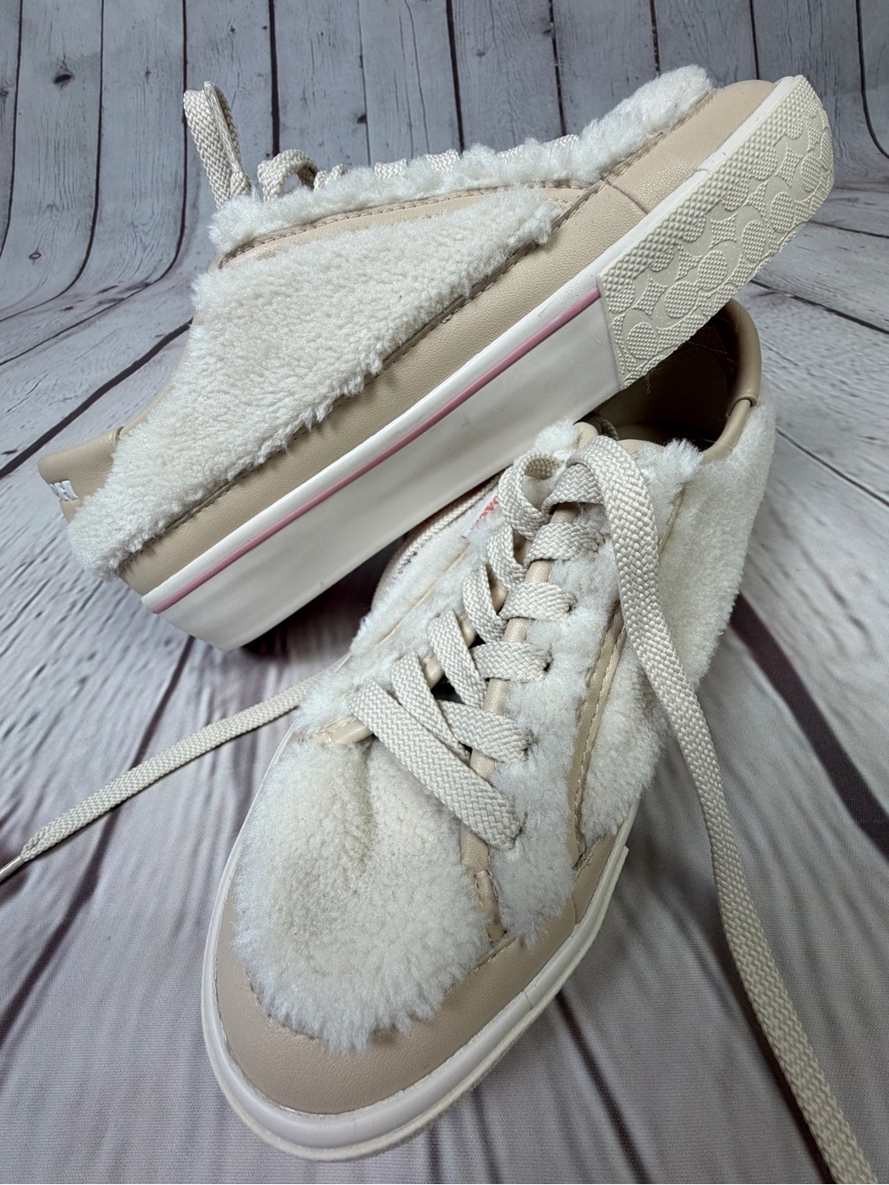 COACH New Citysole beige shearling lace-up platform sneakers NWT, size 6 - Picture 7 of 15